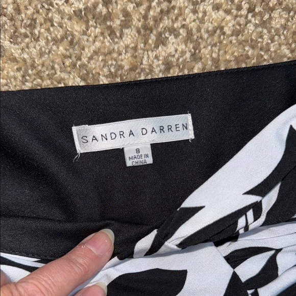 Sandra Darren Black and White, Wrap Over Bodice, Ruched Waist, Midi Dress - Picture 14 of 16